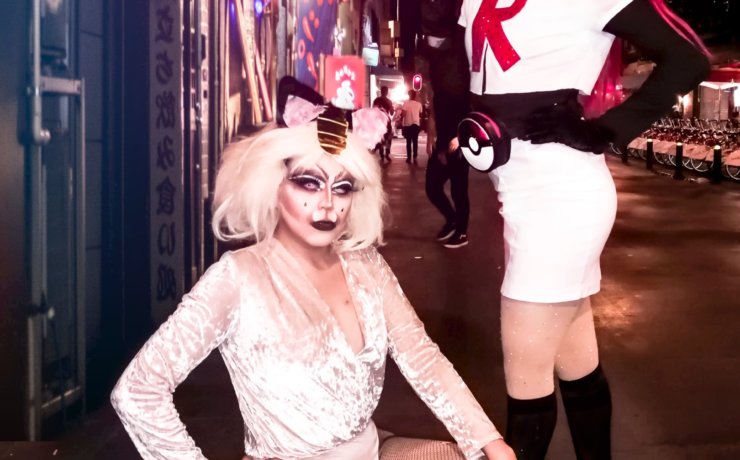 two women wearing costumes